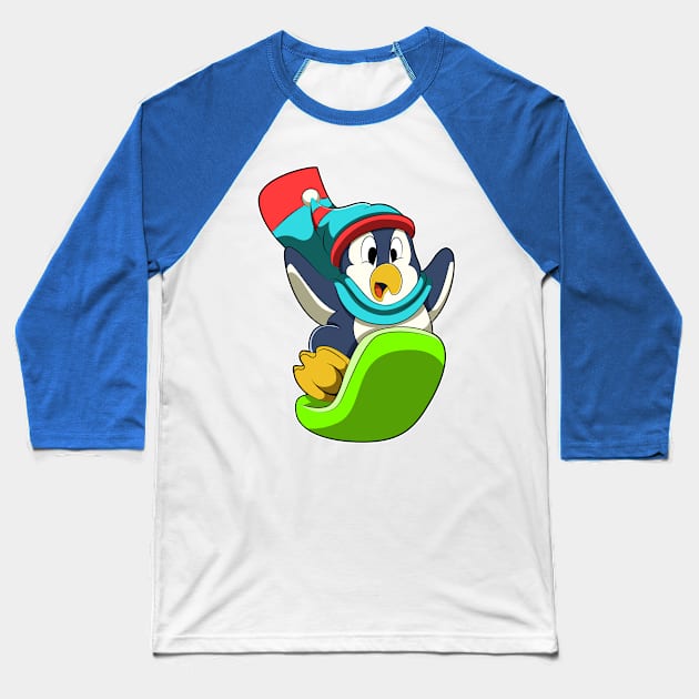 Penguin at Snowboarding with Snowboard Baseball T-Shirt by Markus Schnabel